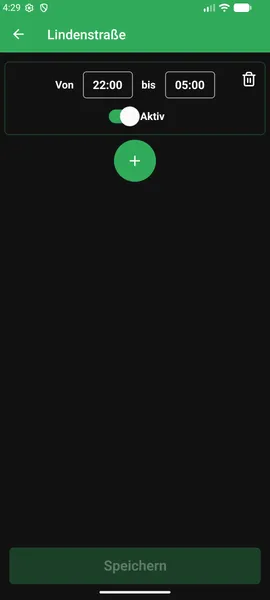 Ein Screenshot von der Knoop App in der die Schaltfenster eingestellt werden können.