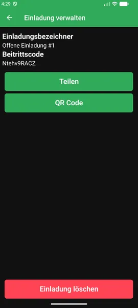 Ein Screenshot von der Knoop App mit einer Detailansicht einer offenen Einladung in einer Gemeinde.